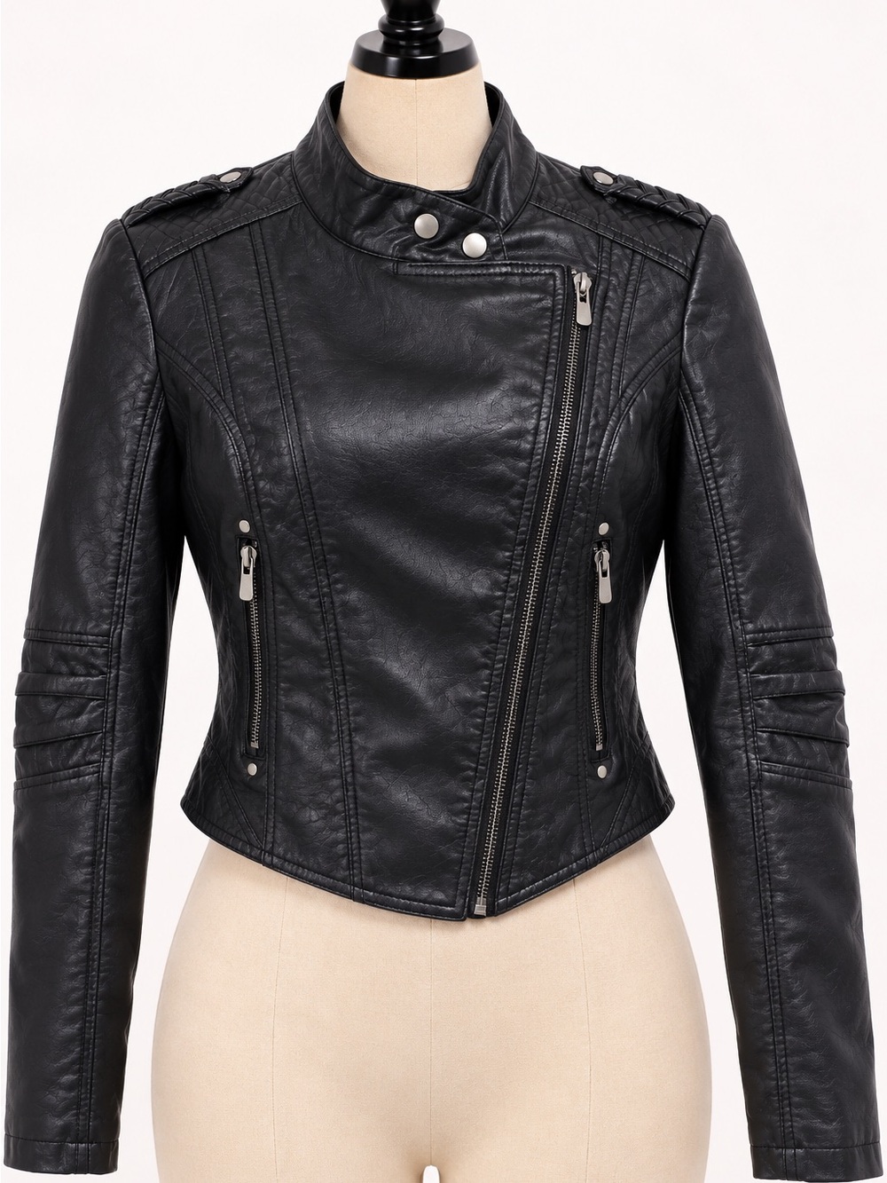 Wet Seal Black Faux Leather Moto Jacket Women’s Large Cropped Biker